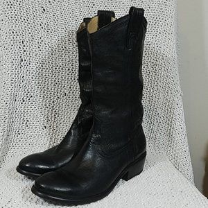 Frye Carson Mid Calf Western Cowboys Boots Women Size 9 Black Leather